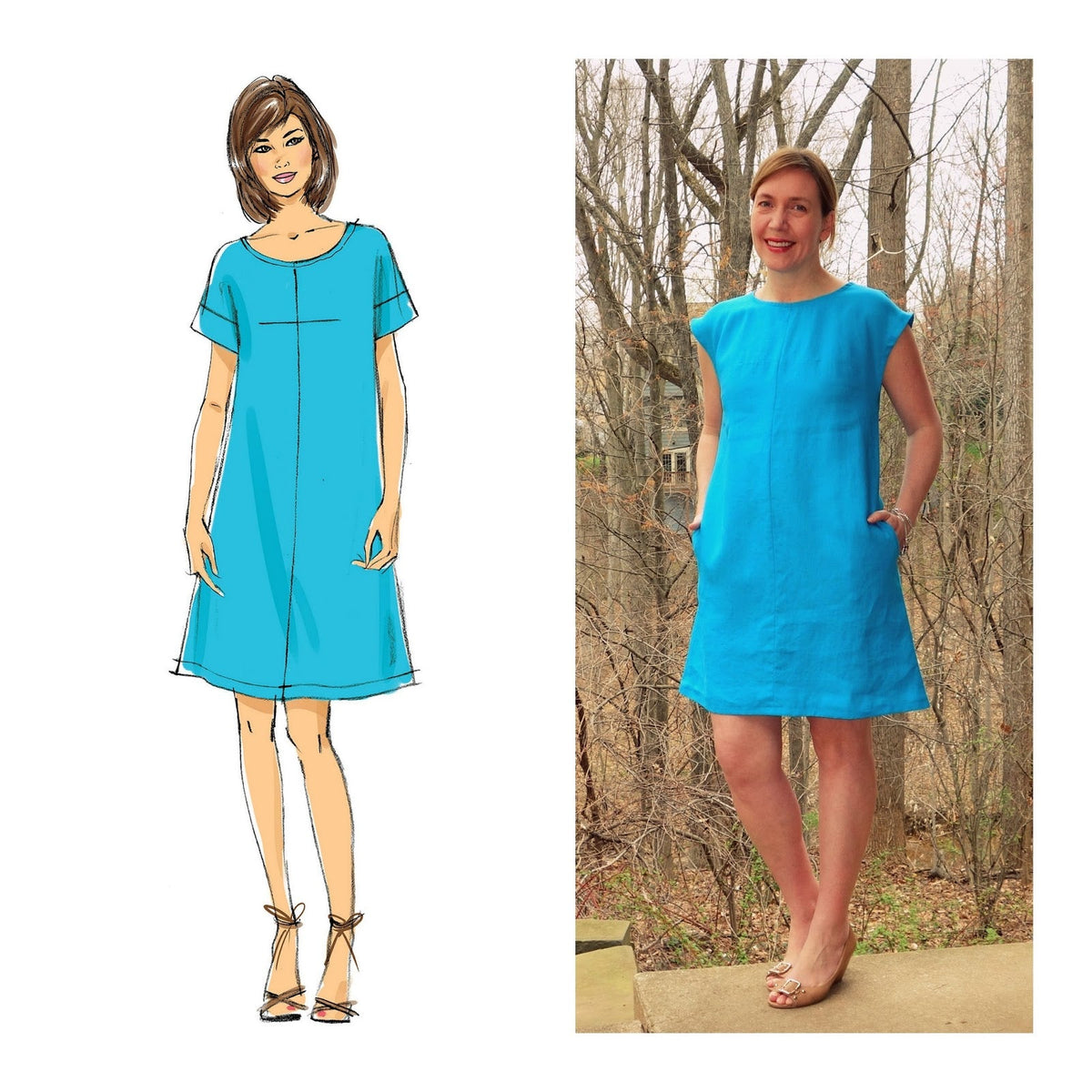 Made by a Fabricista: Ocean Blue Linen Dress. (Also, I Match the Lisette Pattern, Again.)