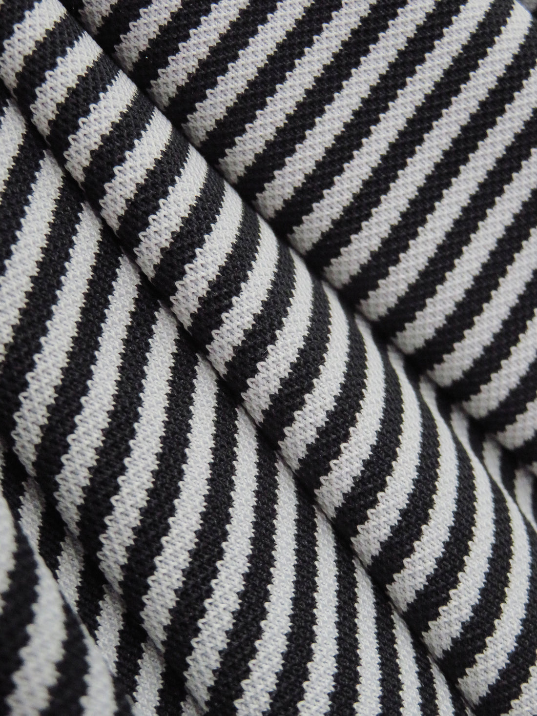 Pale Platinum Gray/Black Polyester/Lycra Horizontal Stripe Yarn-Dyed Pique Knit 54W