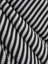 Pale Platinum Gray/Black Polyester/Lycra Horizontal Stripe Yarn-Dyed Pique Knit 54W