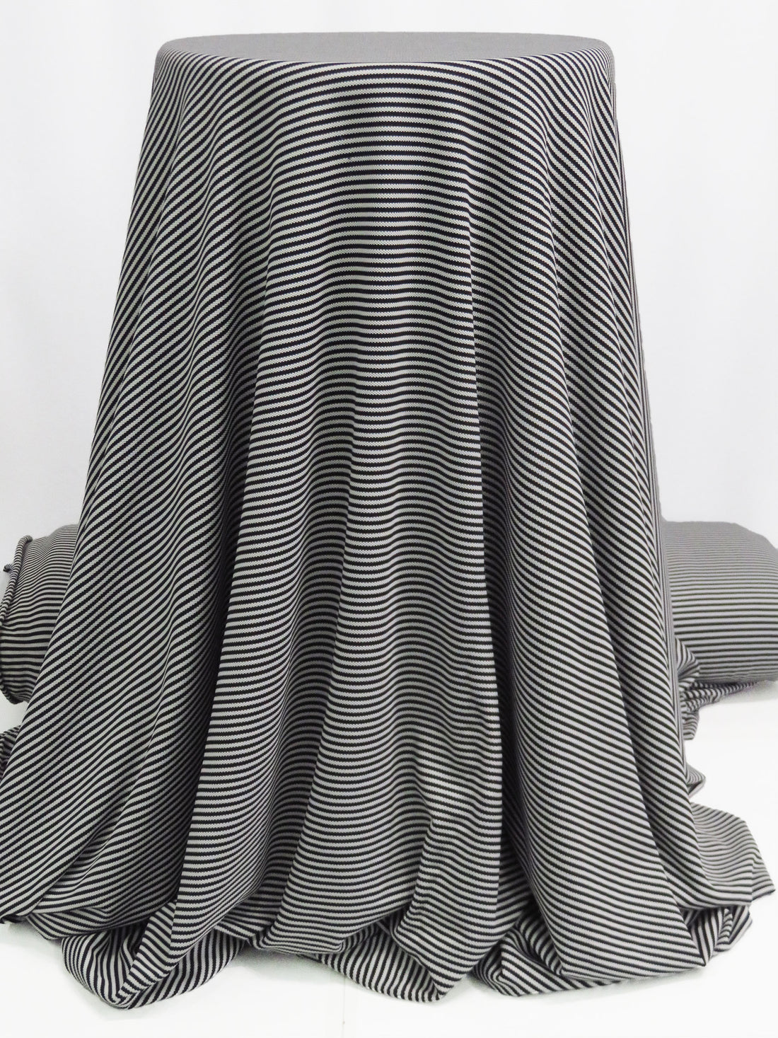 Pale Platinum Gray/Black Polyester/Lycra Horizontal Stripe Yarn-Dyed Pique Knit 54W
