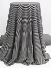Pale Platinum Gray/Black Polyester/Lycra Horizontal Stripe Yarn-Dyed Pique Knit 54W