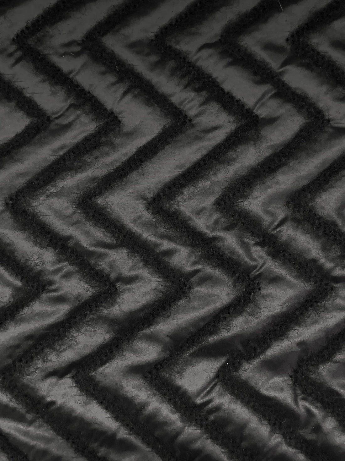 Black Polyester/Wool/Nylon Zig-Zag Felted Coating 58W