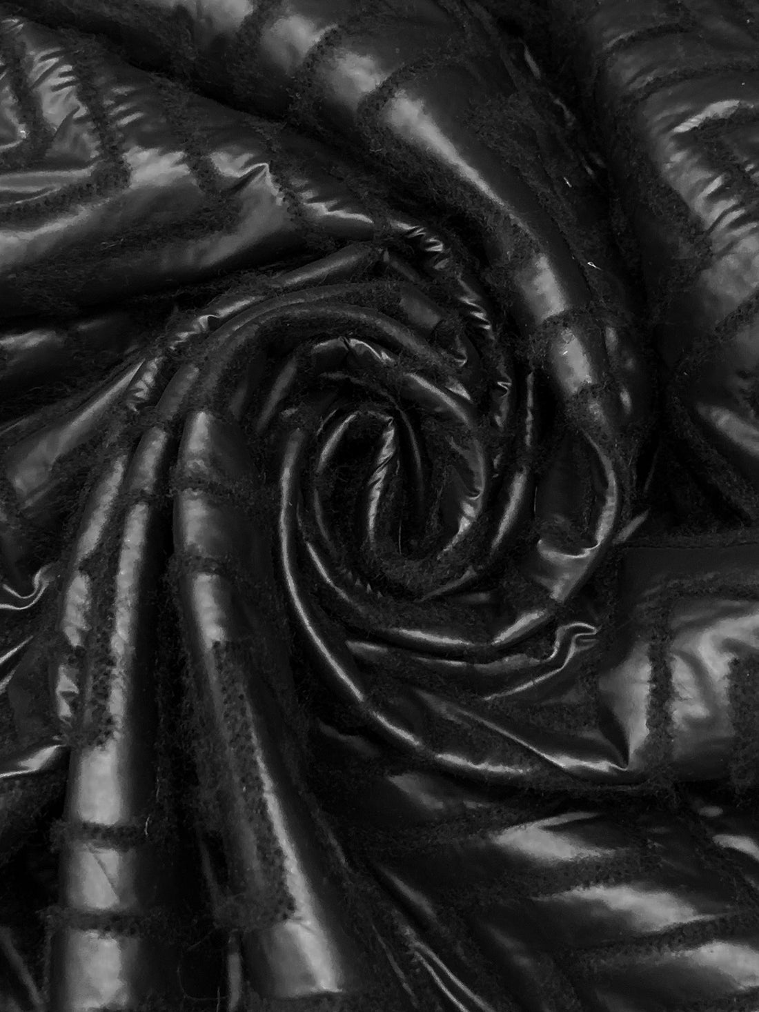 Black Polyester/Wool/Nylon Zig-Zag Felted Coating 58W