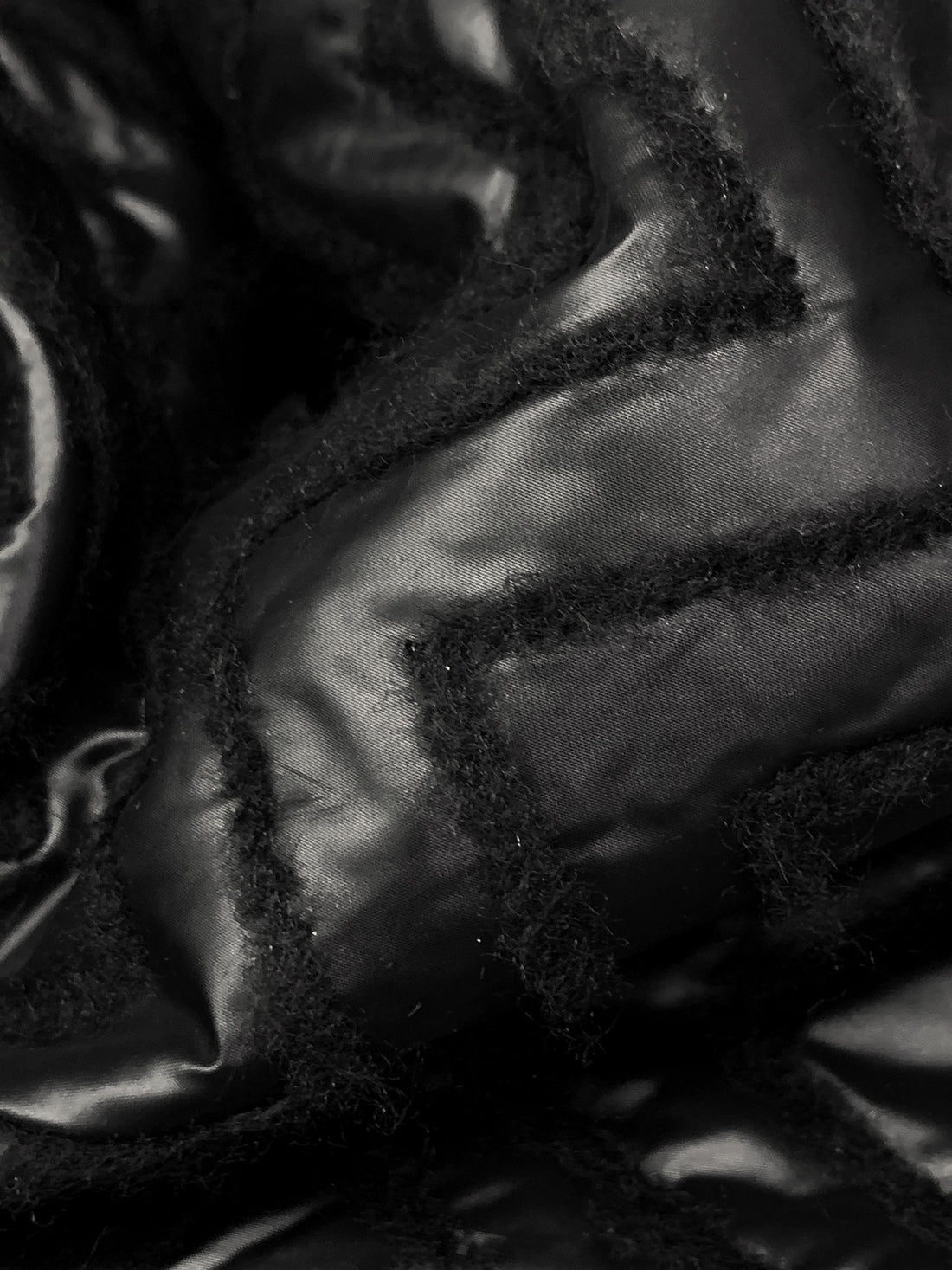 Black Polyester/Wool/Nylon Zig-Zag Felted Coating 58W