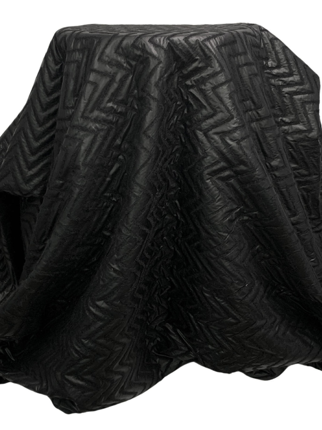 Black Polyester/Wool/Nylon Zig-Zag Felted Coating 58W
