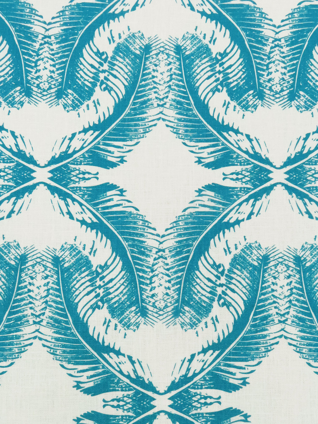 Rich Pacific Blue/Paper White 100% Linen Mirrored Plumage Print Canvas - European Mill - 56W