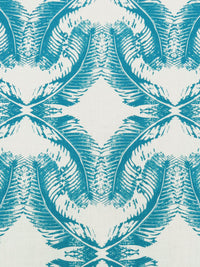 Rich Pacific Blue/Paper White 100% Linen Mirrored Plumage Print Canvas - European Mill - 56W