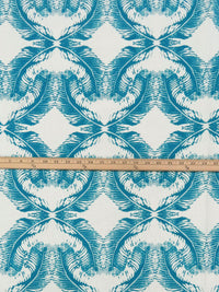Rich Pacific Blue/Paper White 100% Linen Mirrored Plumage Print Canvas - European Mill - 56W