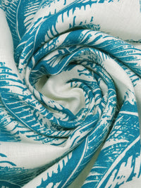 Rich Pacific Blue/Paper White 100% Linen Mirrored Plumage Print Canvas - European Mill - 56W