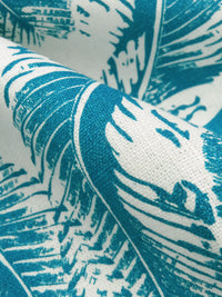 Rich Pacific Blue/Paper White 100% Linen Mirrored Plumage Print Canvas - European Mill - 56W