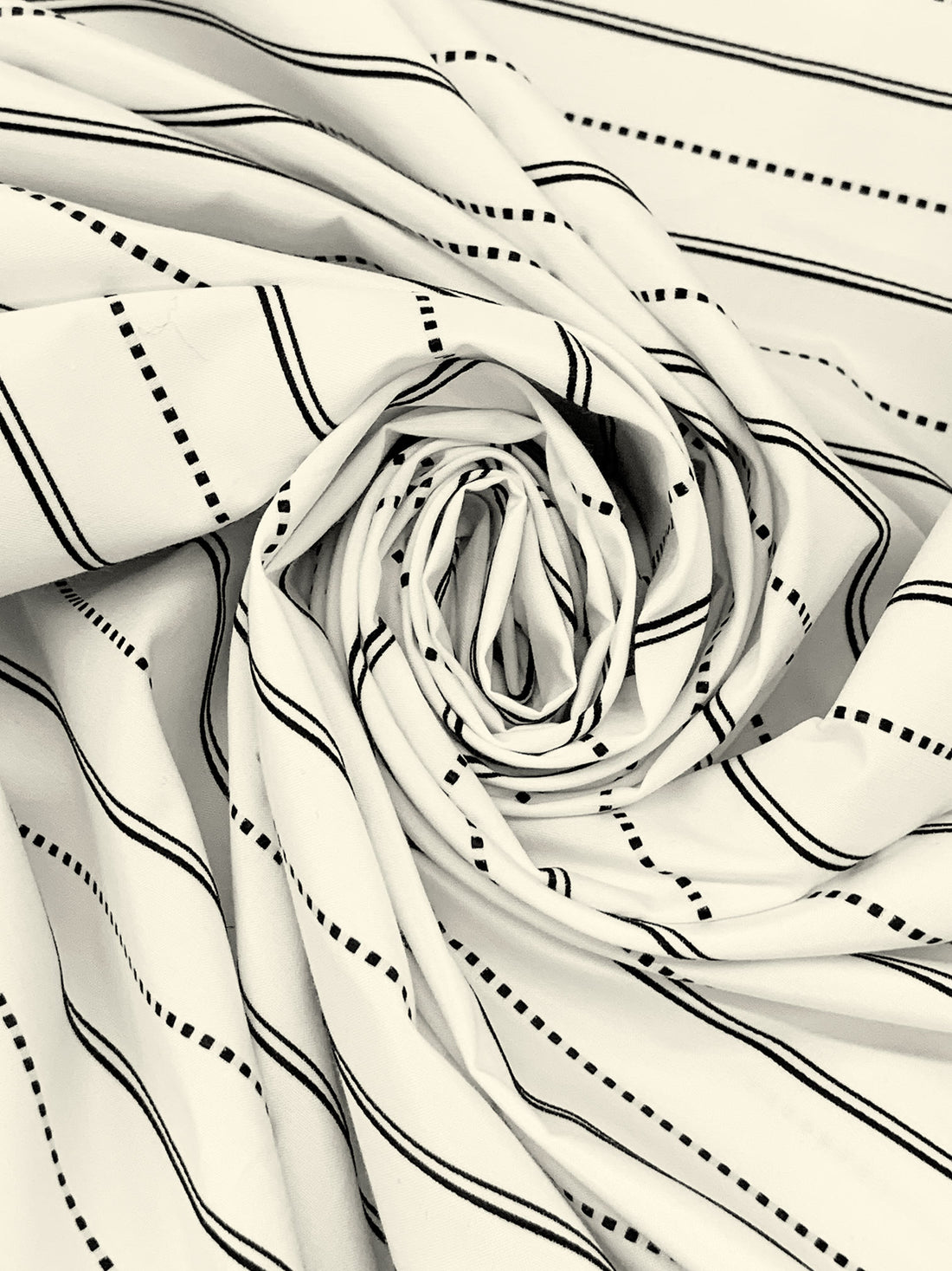 Ivory/Black 100% Polyester Horizontal Woven Stripe Shirting - NY Designer - 62W