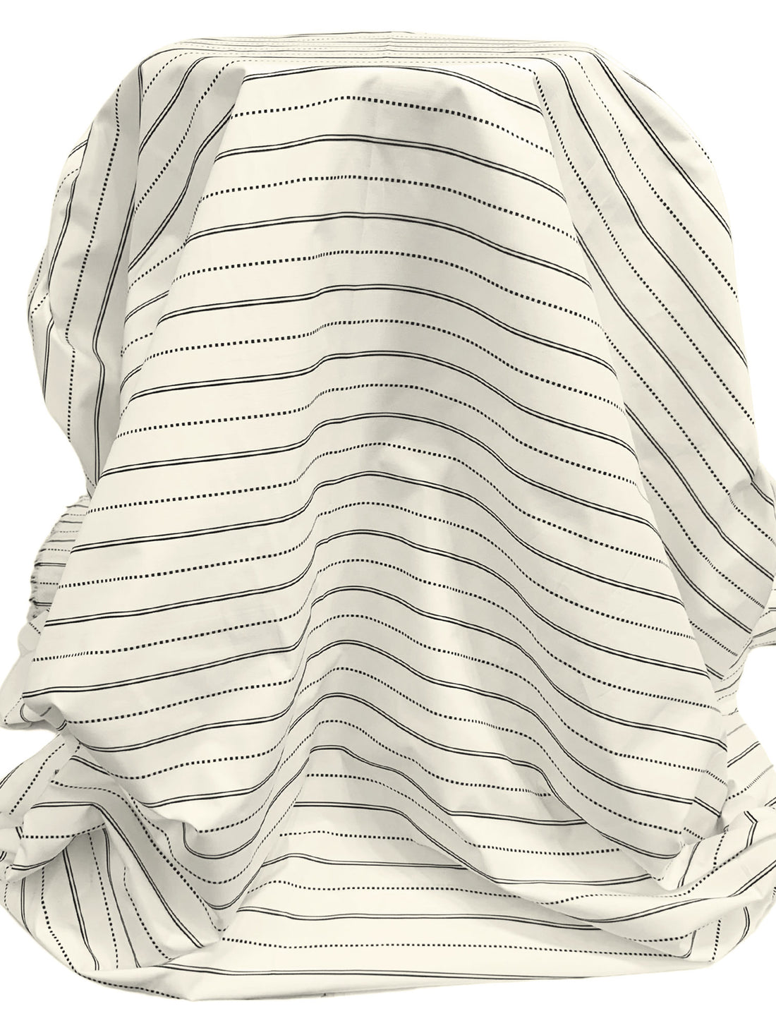 Ivory/Black 100% Polyester Horizontal Woven Stripe Shirting - NY Designer - 62W