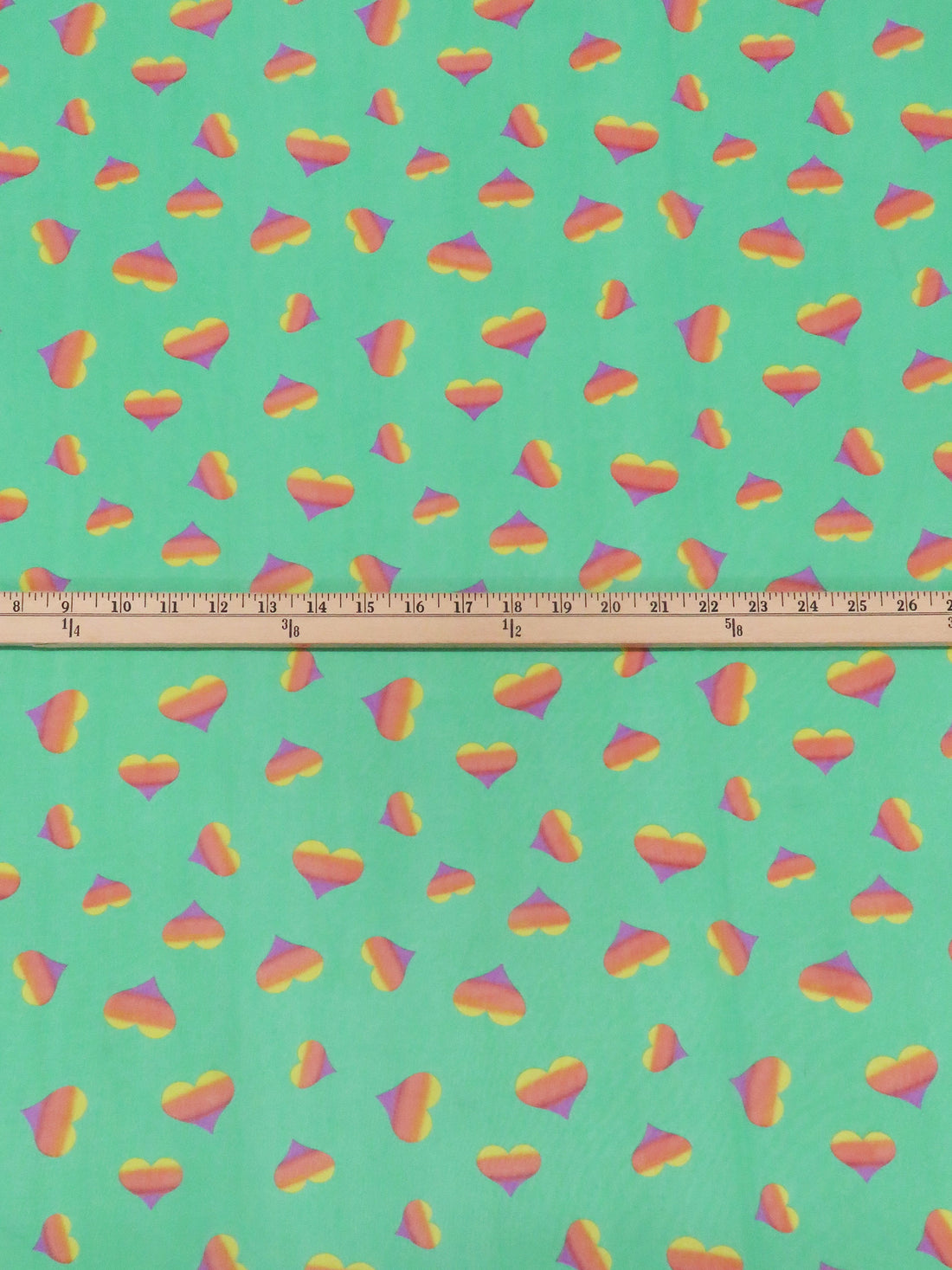 Deep Mint/Pumpkin/Lemon/Magenta 100% Polyester Gradient Heart Print Chiffon 58W