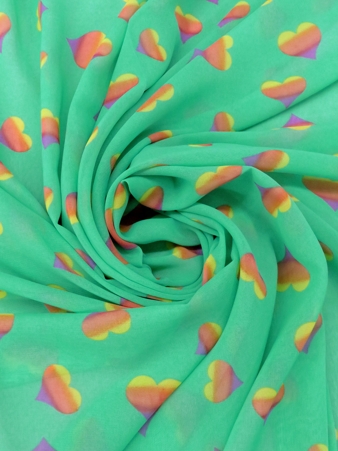 Deep Mint/Pumpkin/Lemon/Magenta 100% Polyester Gradient Heart Print Chiffon 58W