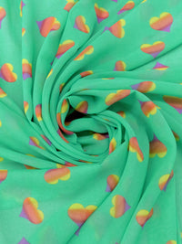 Deep Mint/Pumpkin/Lemon/Magenta 100% Polyester Gradient Heart Print Chiffon 58W