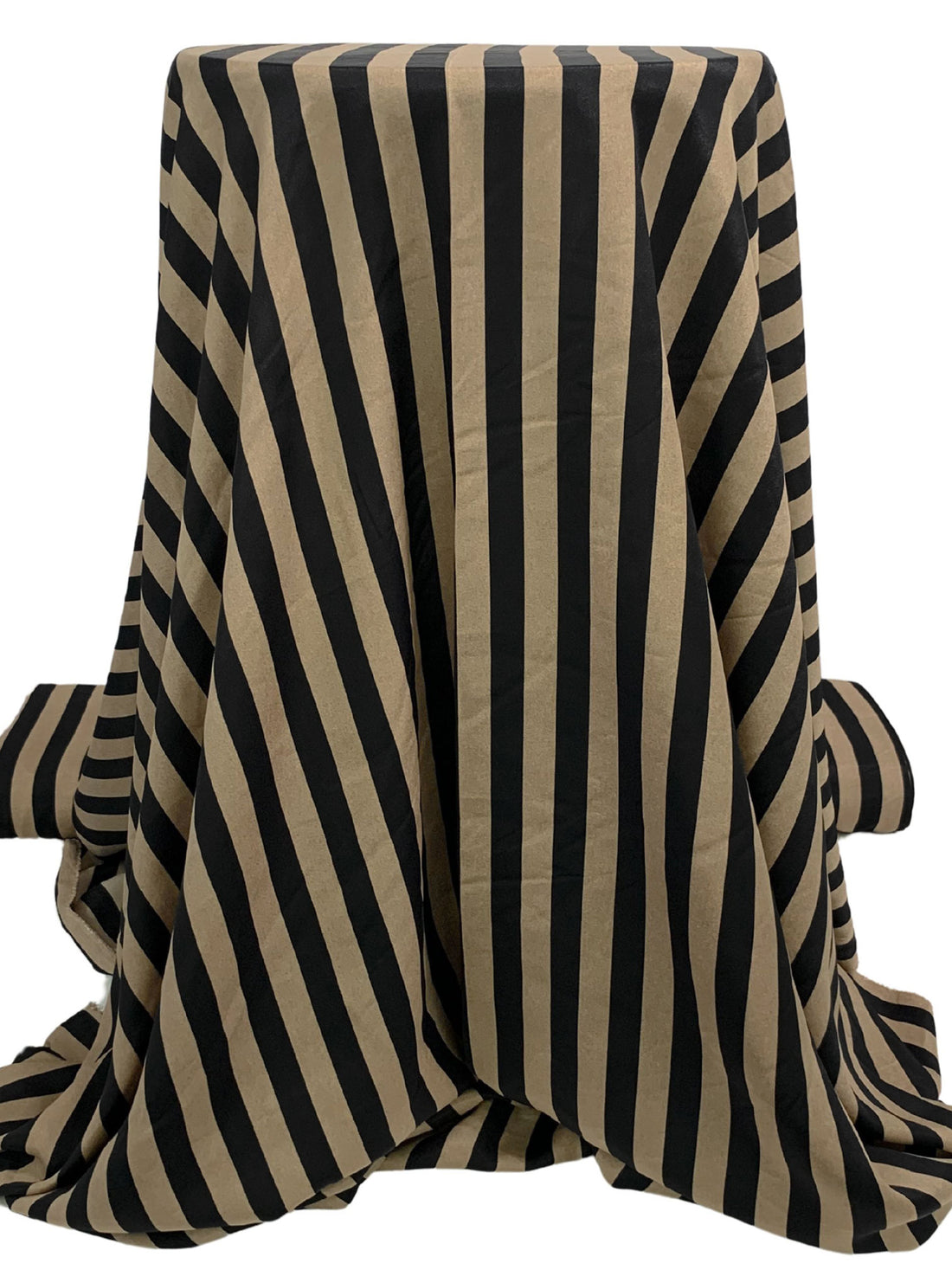 Dark Tan/Black 100% Polyester Vertical Stripe Crepe de Chine 56W