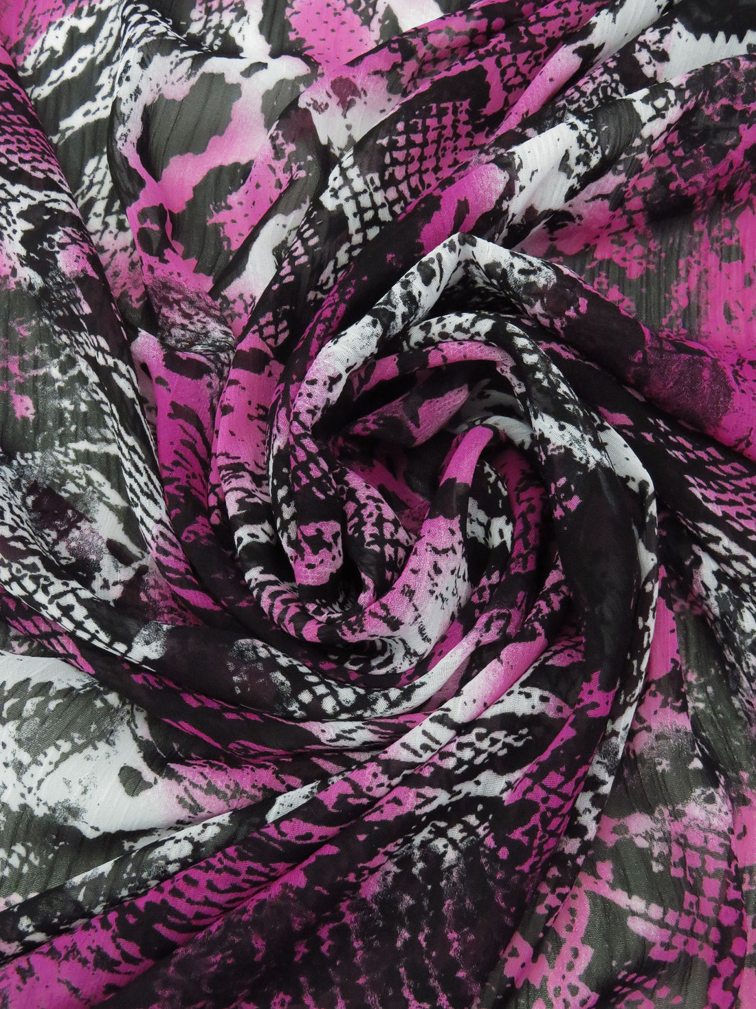 Jammy Purple/Black/Ghost White 100% Polyester Tie-Dye Animal Print Crinkle Chiffon 58W