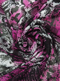 Jammy Purple/Black/Ghost White 100% Polyester Tie-Dye Animal Print Crinkle Chiffon 58W