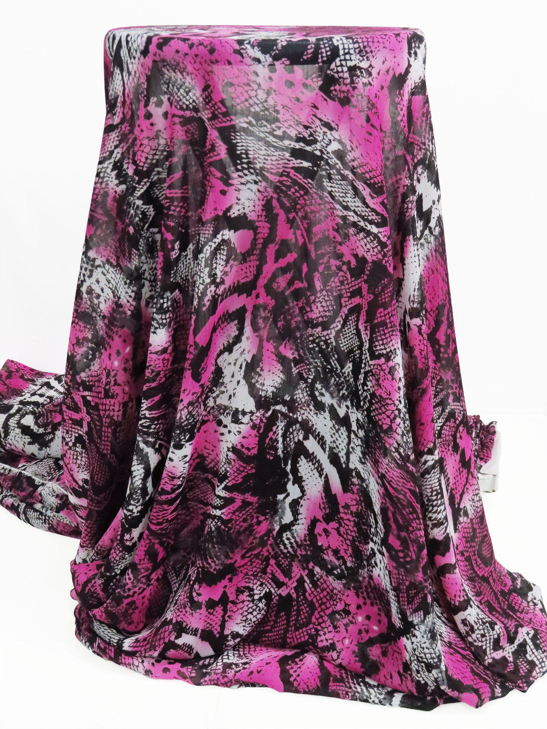 Jammy Purple/Black/Ghost White 100% Polyester Tie-Dye Animal Print Crinkle Chiffon 58W