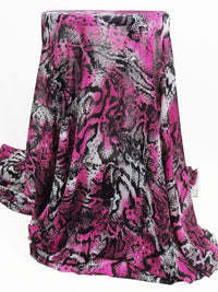 Jammy Purple/Black/Ghost White 100% Polyester Tie-Dye Animal Print Crinkle Chiffon 58W