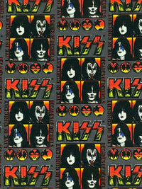 Dark Iron Gray/Flame/Black/Lemon 100% Cotton Kiss Live Decades Of Decibels Print Quilt Weight Woven 42W