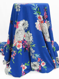 Cobalt/Deep Peony Pink/Lime/Multi 100% Polyester Floral Print On Faint Horizontal Stripe Weave Crepe de Chine 58W