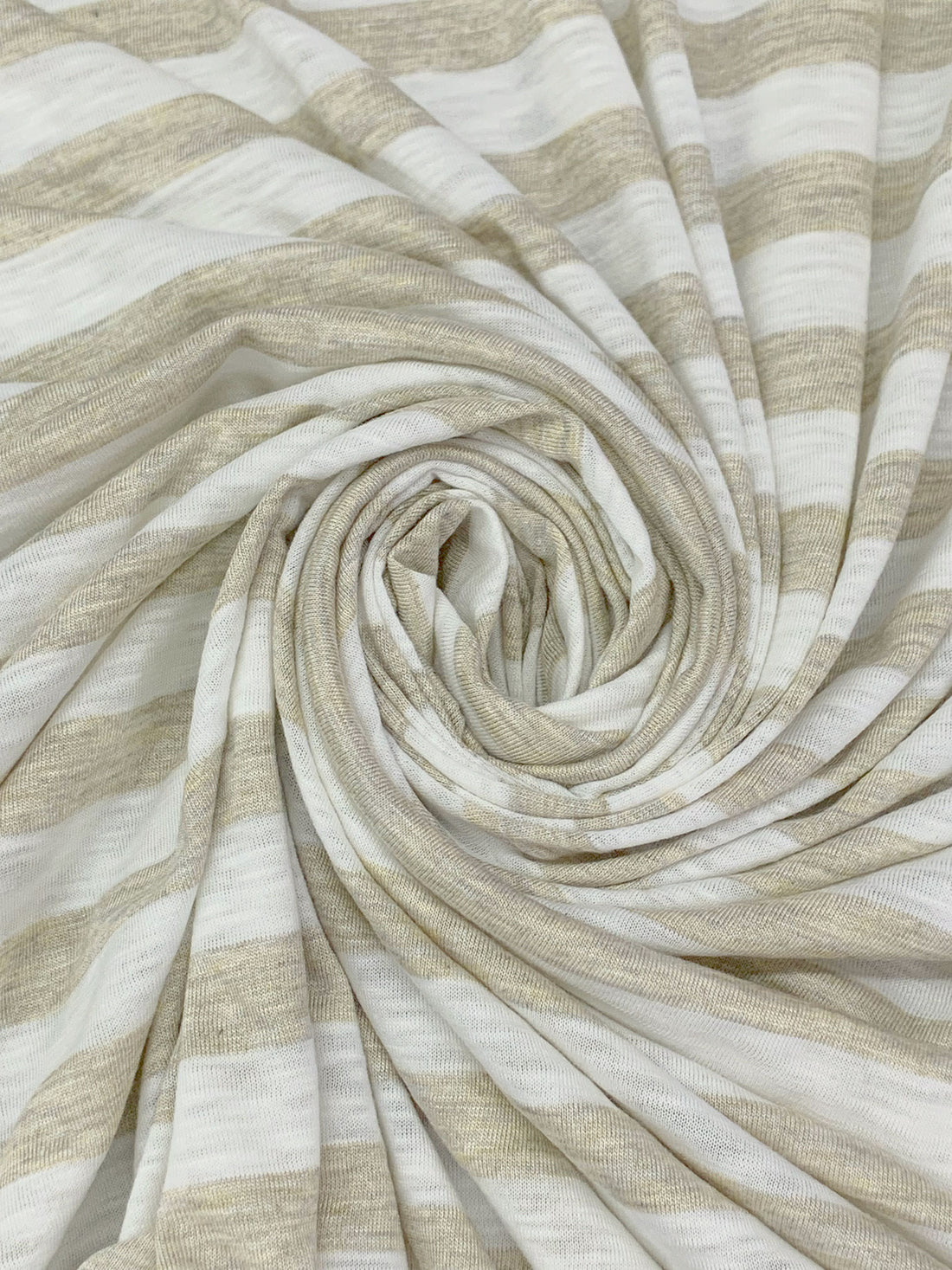 Beige/White Supima Cotton/Rayon Horizontal Stripe Slubbed Tissue Jersey Knit - Michael Stars - 56W