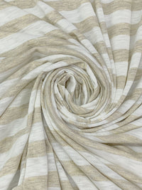 Beige/White Supima Cotton/Rayon Horizontal Stripe Slubbed Tissue Jersey Knit - Michael Stars - 56W