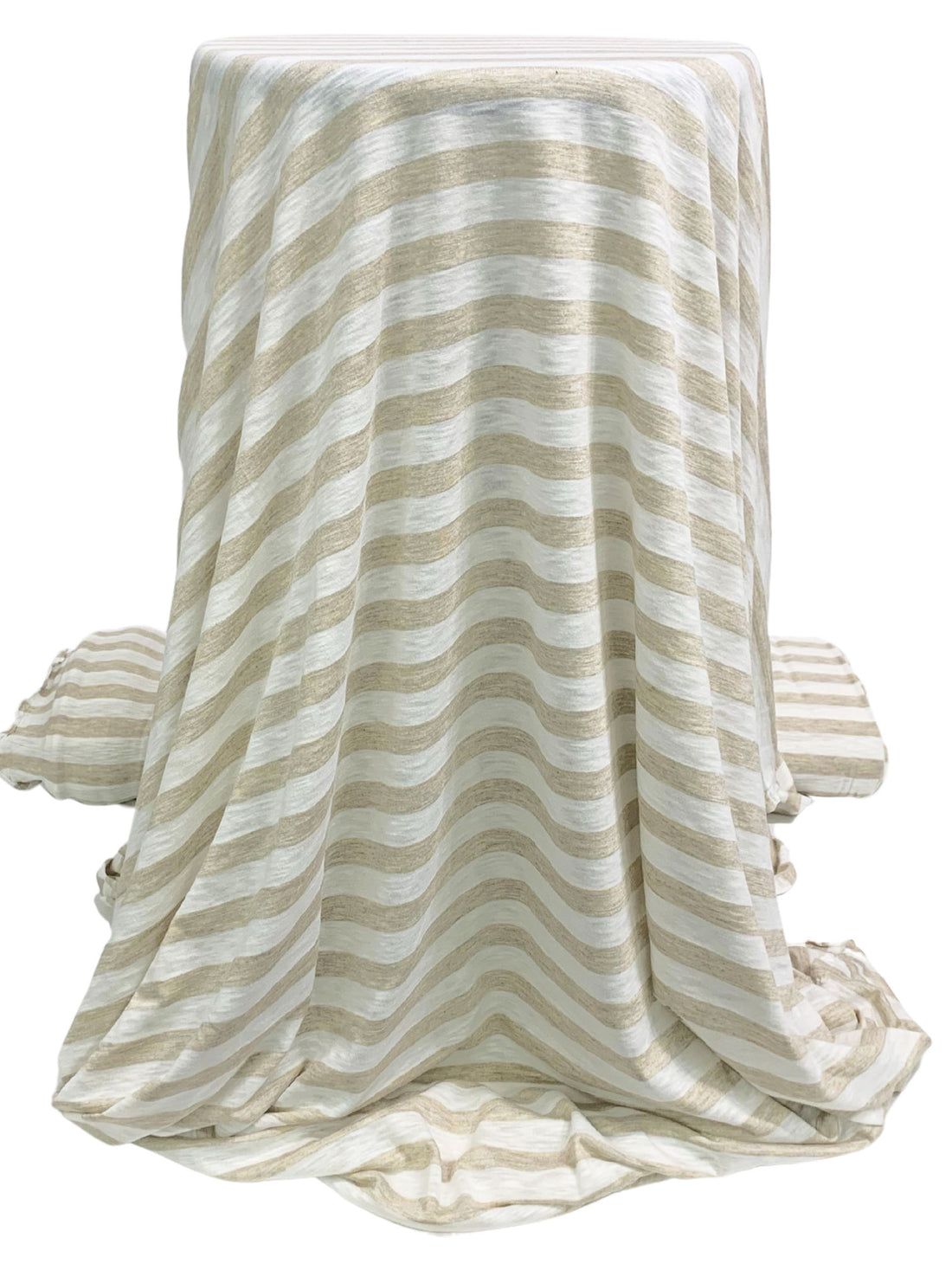 Beige/White Supima Cotton/Rayon Horizontal Stripe Slubbed Tissue Jersey Knit - Michael Stars - 56W