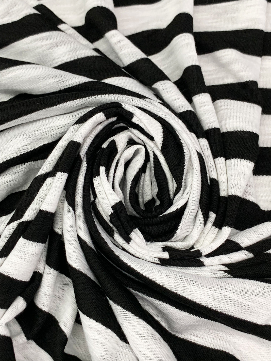 Black/White Supima Cotton/Rayon Horizontal Stripe Slubbed Tissue Jersey Knit - Michael Stars - 54W