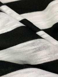 Black/White Supima Cotton/Rayon Horizontal Stripe Slubbed Tissue Jersey Knit - Michael Stars - 54W