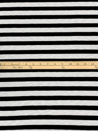 Black/White Supima Cotton/Rayon Horizontal Stripe Slubbed Tissue Jersey Knit - Michael Stars - 54W