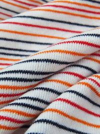 White/Navy/Carrot/Red Recycled Cotton/Recycled Polyester/Polyester Horizontal Stripe Fine Rib Knit - Michael Stars - 60W