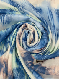 White Chocolate/Dark Cerulean/Dark Sand 100% Rayon Abstract Streaks Print Crepe Challis 56W