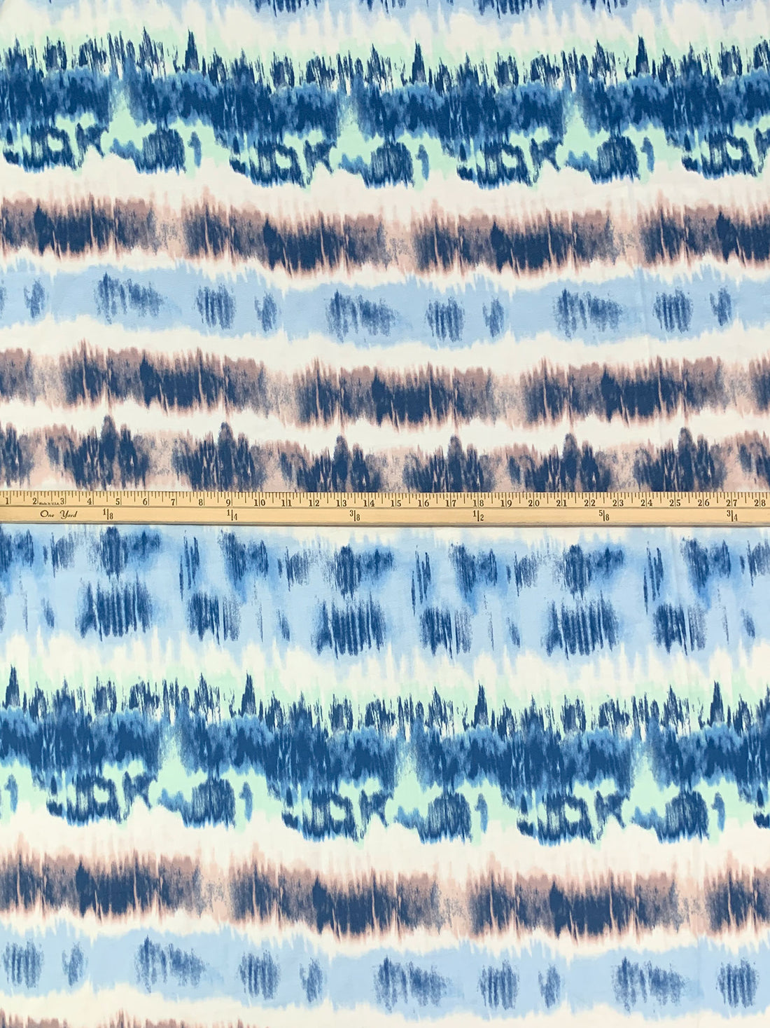 White Chocolate/Dark Cerulean/Dark Sand 100% Rayon Abstract Streaks Print Crepe Challis 56W