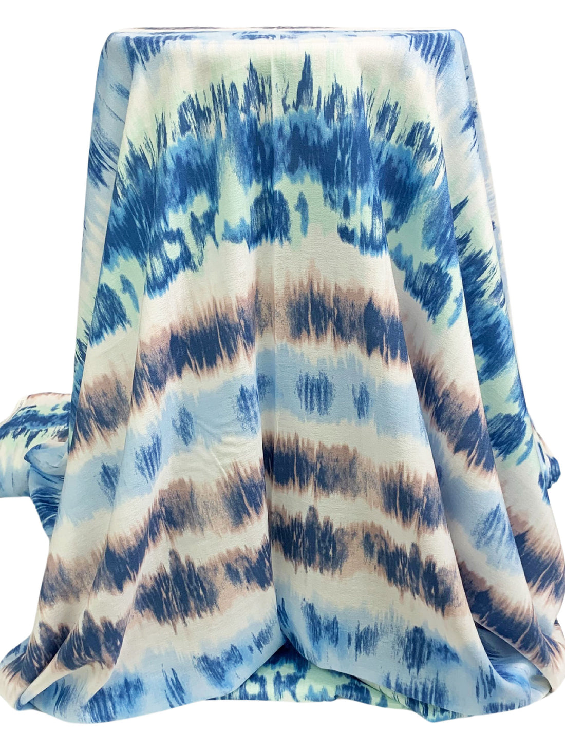 White Chocolate/Dark Cerulean/Dark Sand 100% Rayon Abstract Streaks Print Crepe Challis 56W
