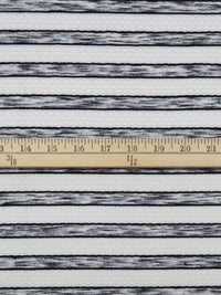 White/Heathered Black Polyester/Lycra Horizontal Multi Stripe Novelty Weave Knit 60W