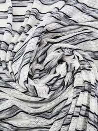 White/Heathered Black Polyester/Lycra Horizontal Multi Stripe Novelty Weave Knit 60W