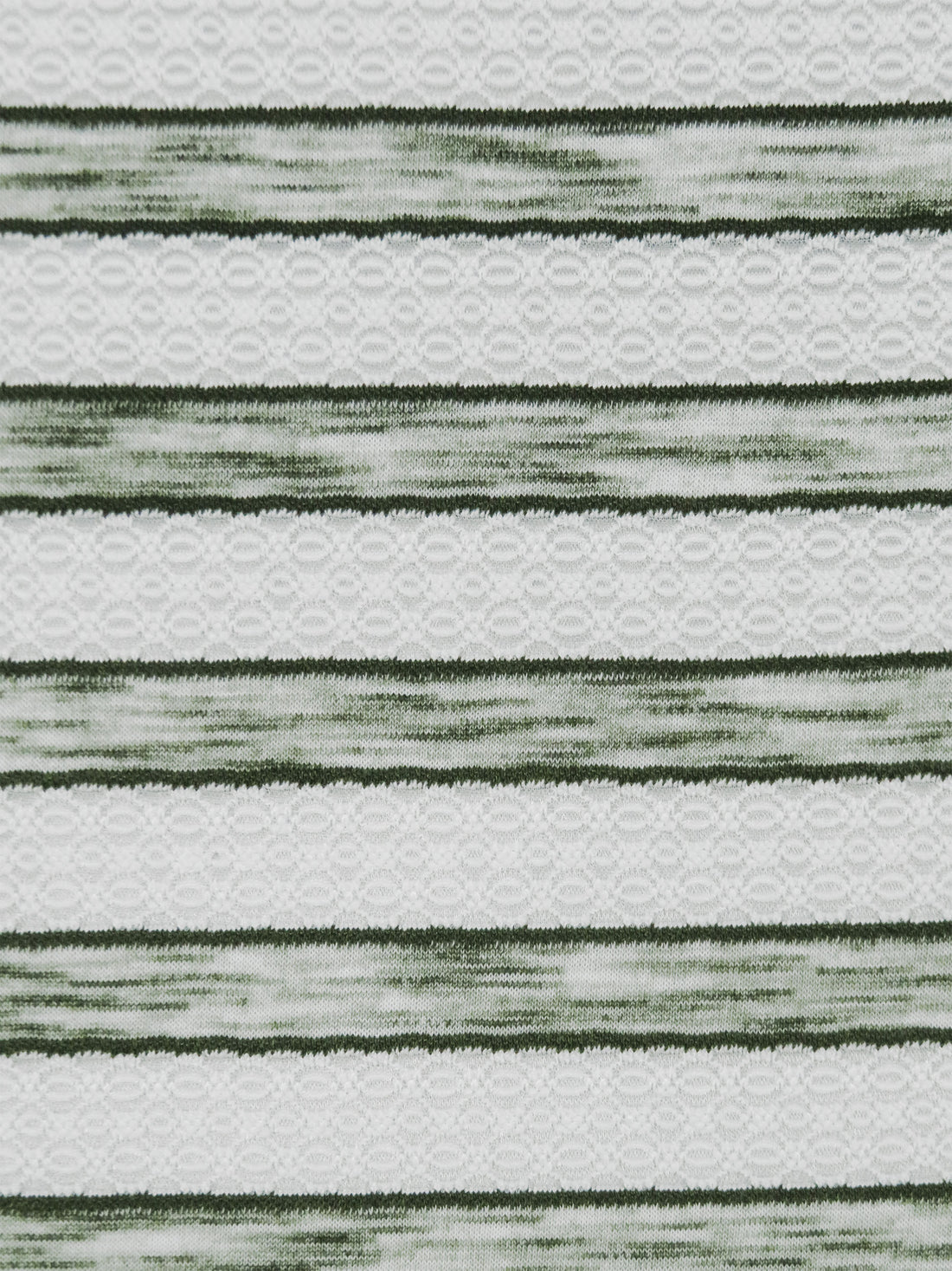 White/Heathered Dill Green Polyester/Lycra Horizontal Multi Stripe Novelty Weave Knit 62W