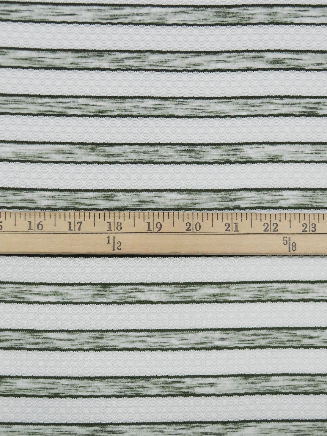 White/Heathered Dill Green Polyester/Lycra Horizontal Multi Stripe Novelty Weave Knit 62W