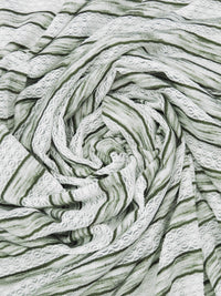 White/Heathered Dill Green Polyester/Lycra Horizontal Multi Stripe Novelty Weave Knit 62W