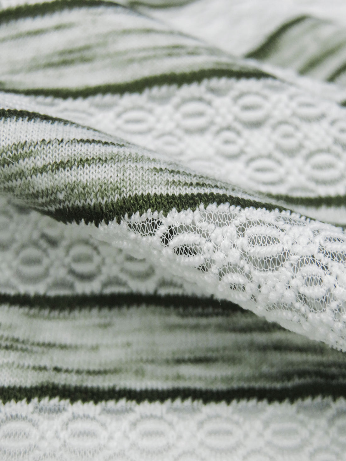 White/Heathered Dill Green Polyester/Lycra Horizontal Multi Stripe Novelty Weave Knit 62W