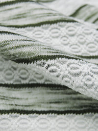 White/Heathered Dill Green Polyester/Lycra Horizontal Multi Stripe Novelty Weave Knit 62W