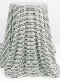 White/Heathered Dill Green Polyester/Lycra Horizontal Multi Stripe Novelty Weave Knit 62W