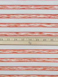 White/Heathered Flame Orange Polyester/Lycra Horizontal Multi Stripe Novelty Weave Knit 62W