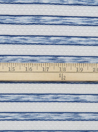 White/Heathered Sapphire Polyester/Lycra Horizontal Multi Stripe Novelty Weave Knit 62W