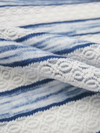 White/Heathered Sapphire Polyester/Lycra Horizontal Multi Stripe Novelty Weave Knit 62W