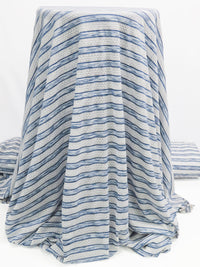 White/Heathered Sapphire Polyester/Lycra Horizontal Multi Stripe Novelty Weave Knit 62W