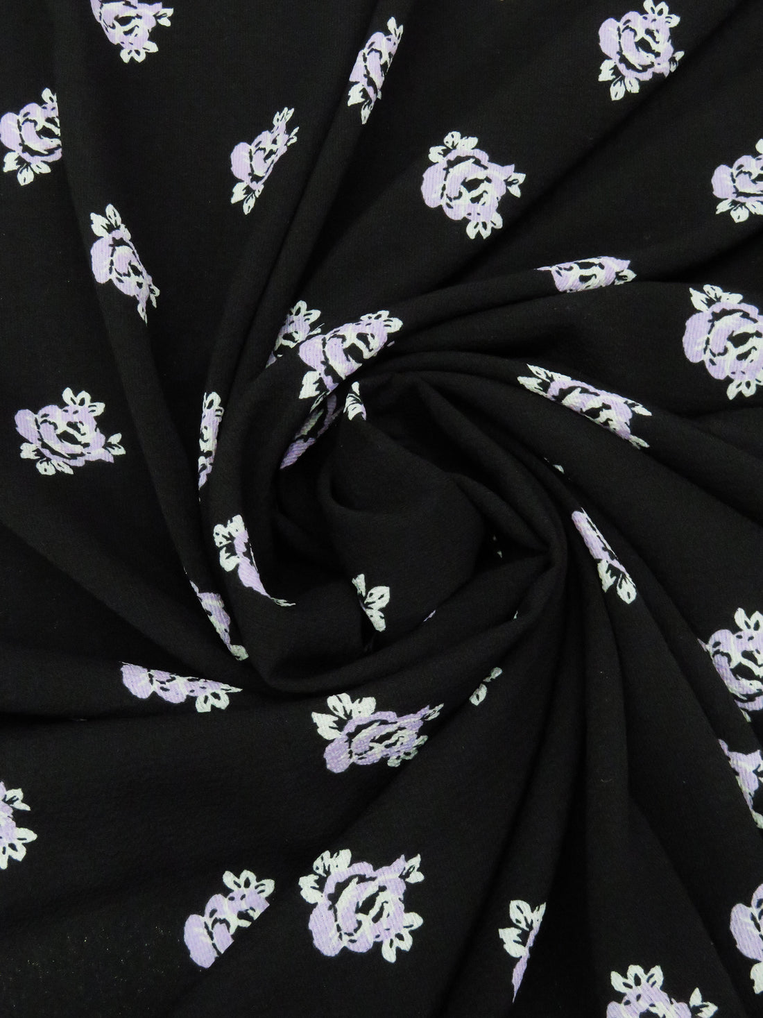 Black/Lavender/Moody Cool Gray 100% Polyester Floral Print Bubble Crepe 60W