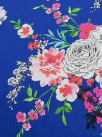 Cobalt/Deep Peony Pink/Lime/Multi 100% Polyester Floral Print On Faint Horizontal Stripe Weave Crepe de Chine 58W